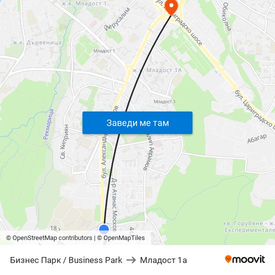 Бизнес Парк / Business Park to Младост 1а map