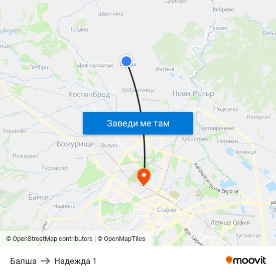 Балша to Надежда 1 map