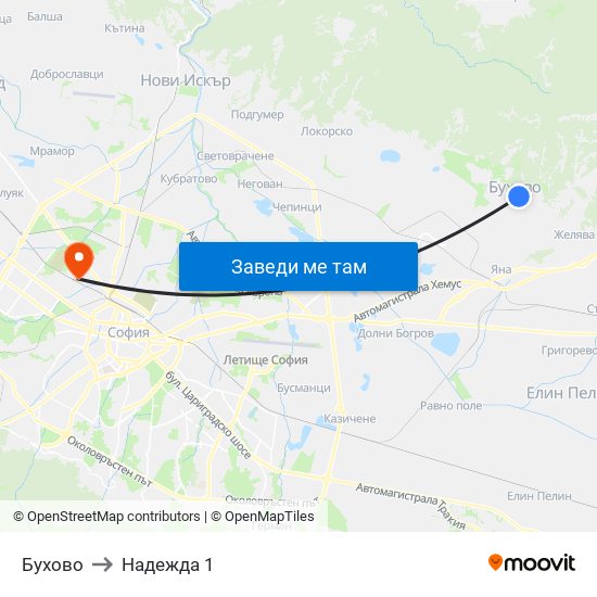 Бухово to Надежда 1 map