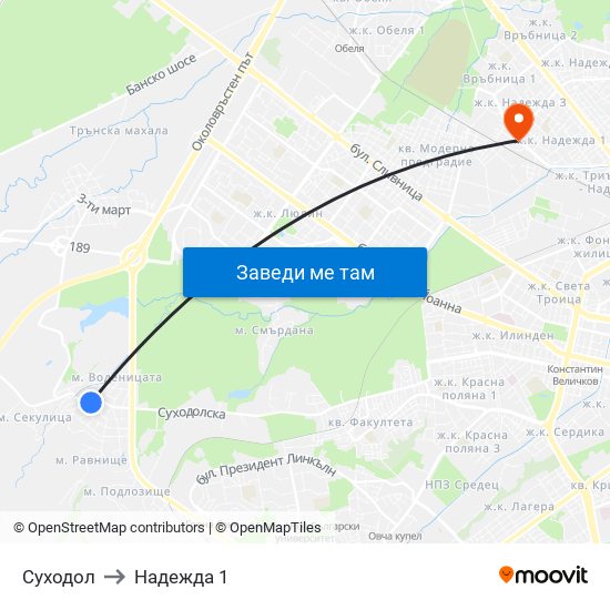 Суходол to Надежда 1 map