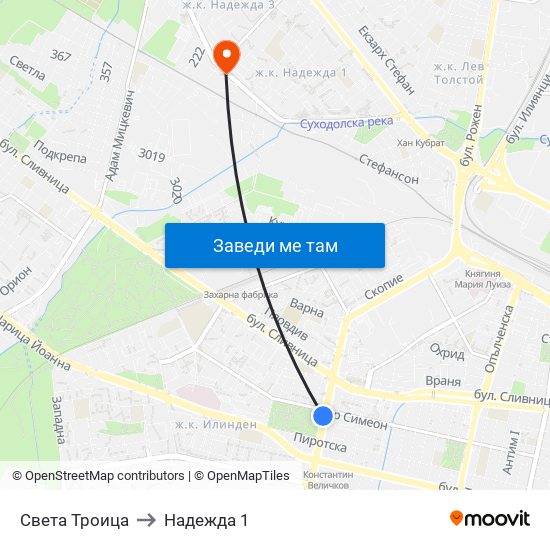 Света Троица to Надежда 1 map