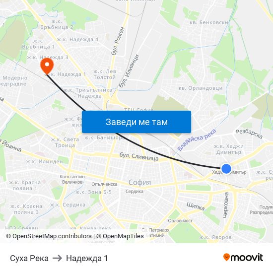 Суха Река to Надежда 1 map