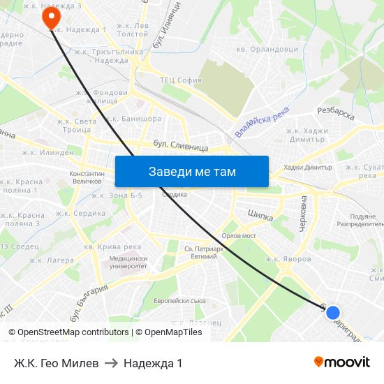 Ж.К. Гео Милев to Надежда 1 map