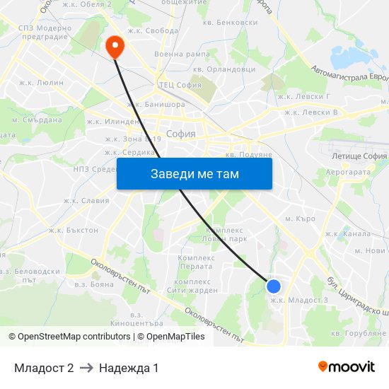 Младост 2 to Надежда 1 map