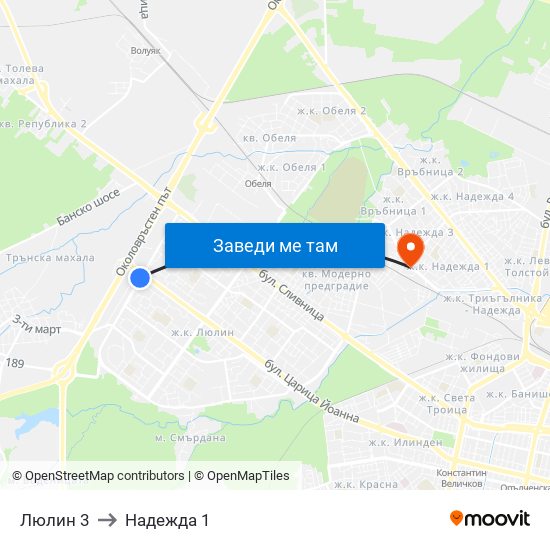 Люлин 3 to Надежда 1 map