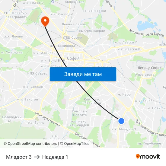 Младост 3 to Надежда 1 map