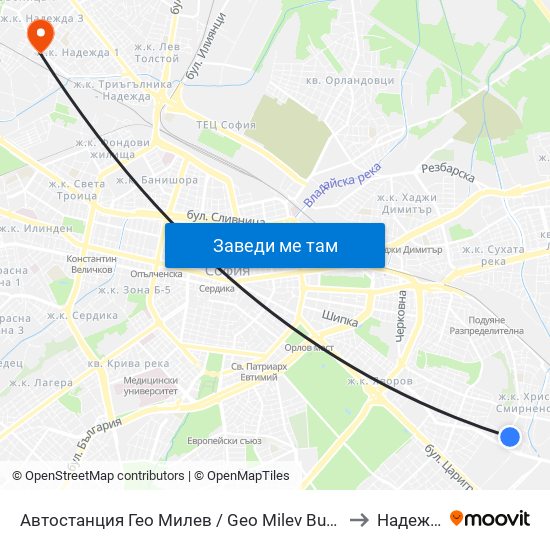 Автостанция Гео Милев / Geo Milev Bus Station (0052) to Надежда 1 map