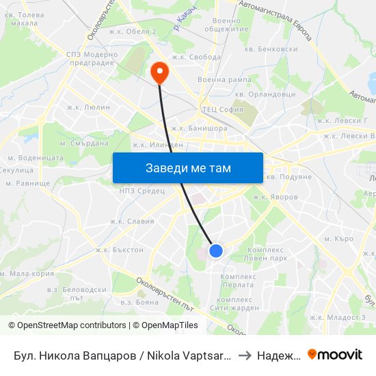 Бул. Никола Вапцаров / Nikola Vaptsarov Blvd. (0344) to Надежда 1 map