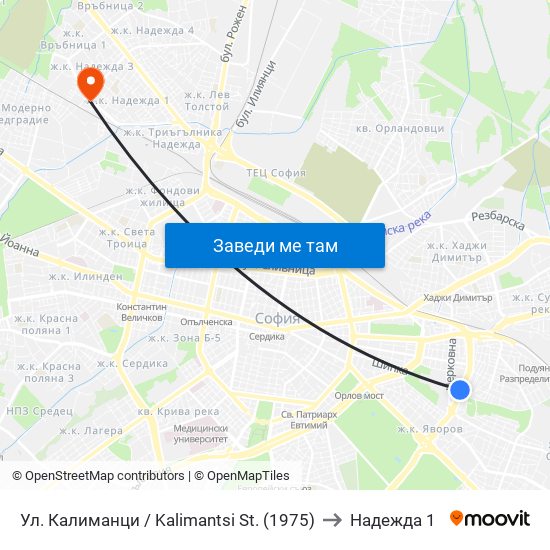 Ул. Калиманци / Kalimantsi St. (1975) to Надежда 1 map