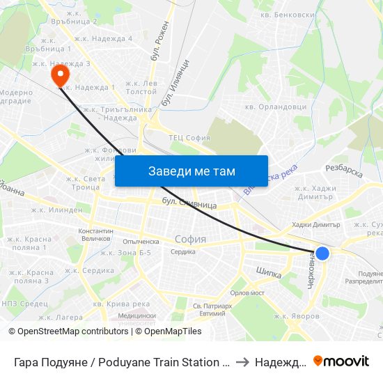 Гара Подуяне / Poduyane Train Station (0468) to Надежда 1 map