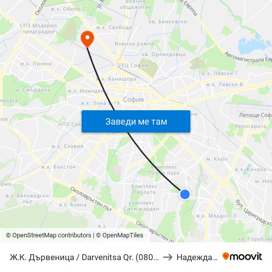 Ж.К. Дървеница / Darvenitsa Qr. (0800) to Надежда 1 map