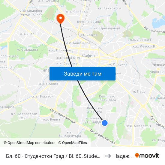 Бл. 60 - Студенстки Град / Bl. 60, Students' Town (2507) to Надежда 1 map