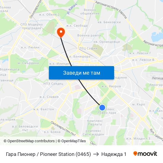 Гара Пионер / Pioneer Station (0465) to Надежда 1 map