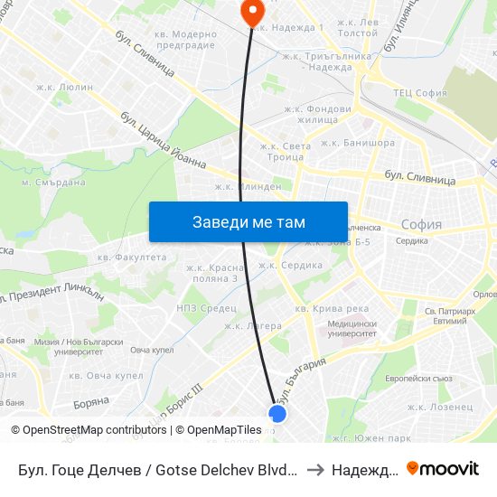 Бул. Гоце Делчев / Gotse Delchev Blvd. (0313) to Надежда 1 map
