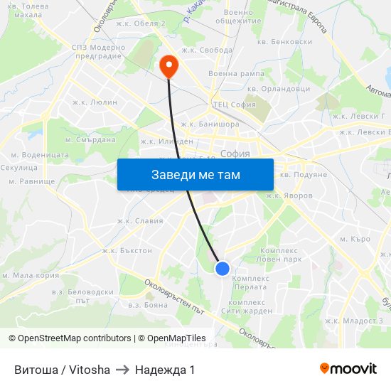 Витоша / Vitosha to Надежда 1 map