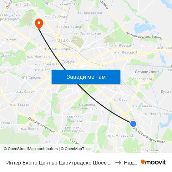 Интер Експо Център Цариградско Шосе / Inter Expo Center – Tsarigradsko Shose to Надежда 1 map
