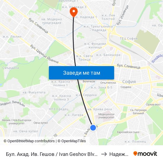 Бул. Акад. Ив. Гешов / Ivan Geshov Blvd. (0275) to Надежда 1 map