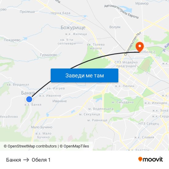 Банкя to Обеля 1 map