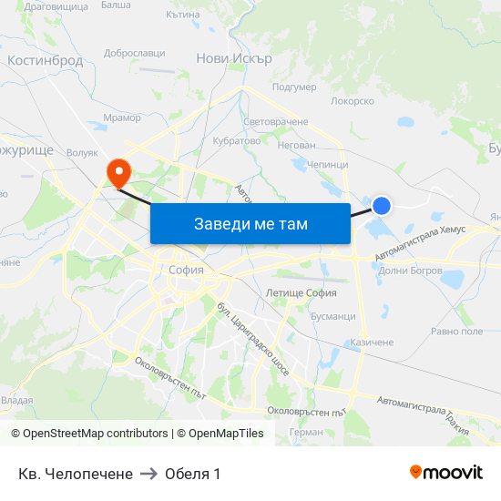 Кв. Челопечене to Обеля 1 map