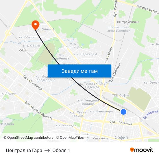 Централна Гара to Обеля 1 map