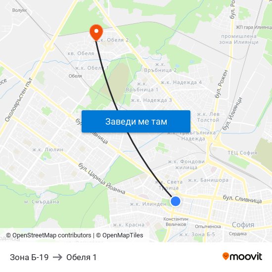 Зона Б-19 to Обеля 1 map