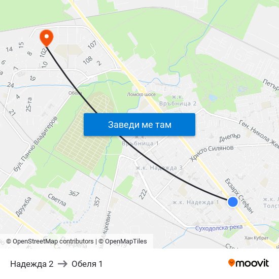 Надежда 2 to Обеля 1 map