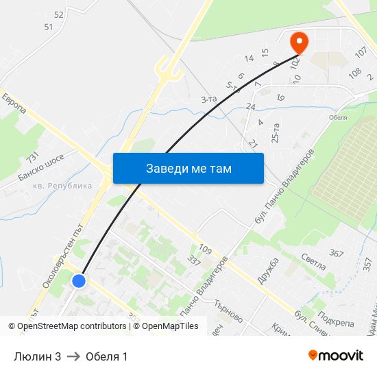 Люлин 3 to Обеля 1 map
