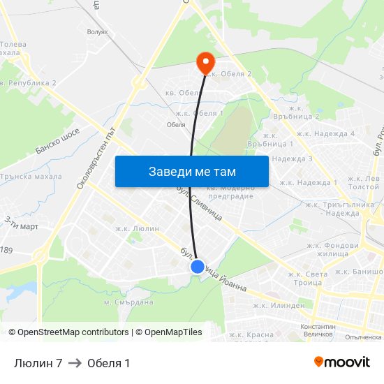 Люлин 7 to Обеля 1 map