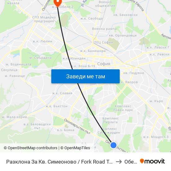 Разклона За Кв. Симеоново / Fork Road To Simeonovo Qr. (1458) to Обеля 1 map