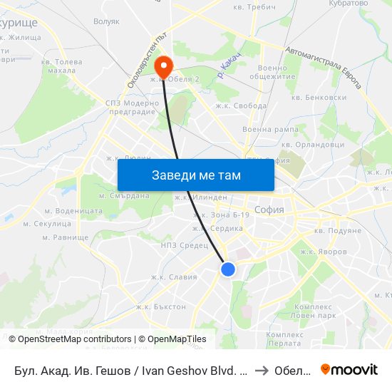 Бул. Акад. Ив. Гешов / Ivan Geshov Blvd. (0270) to Обеля 1 map