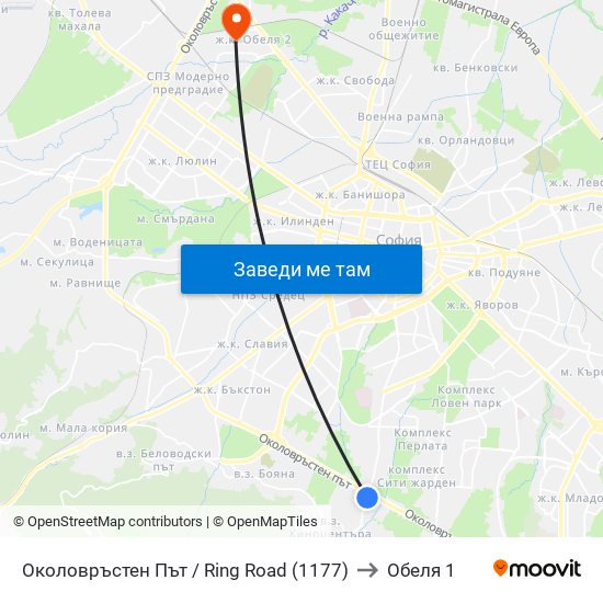 Околовръстен Път / Ring Road (1177) to Обеля 1 map