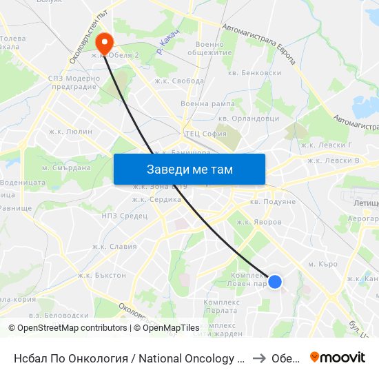Нсбал По Онкология / National Oncology Hospital (2542) to Обеля 1 map