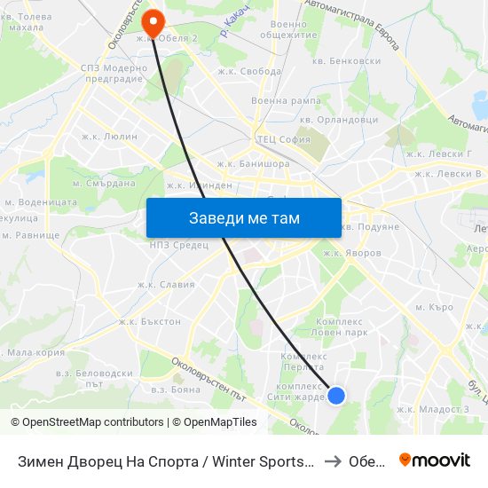 Зимен Дворец На Спорта / Winter Sports Palace (0742) to Обеля 1 map