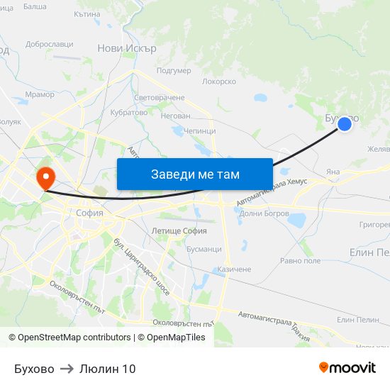 Бухово to Люлин 10 map