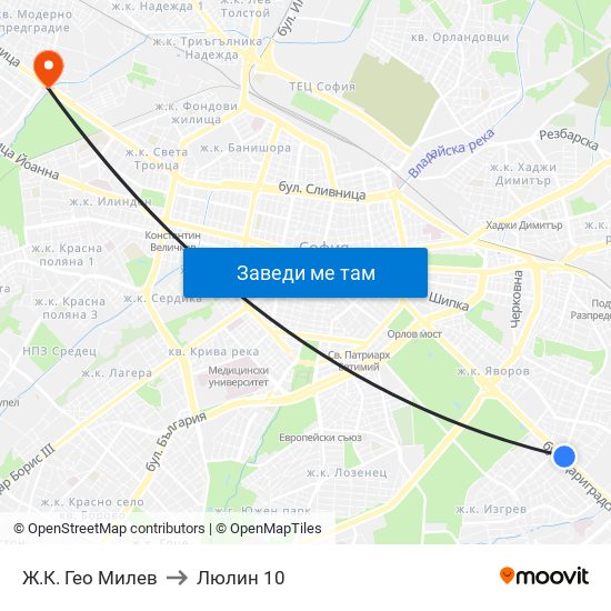 Ж.К. Гео Милев to Люлин 10 map