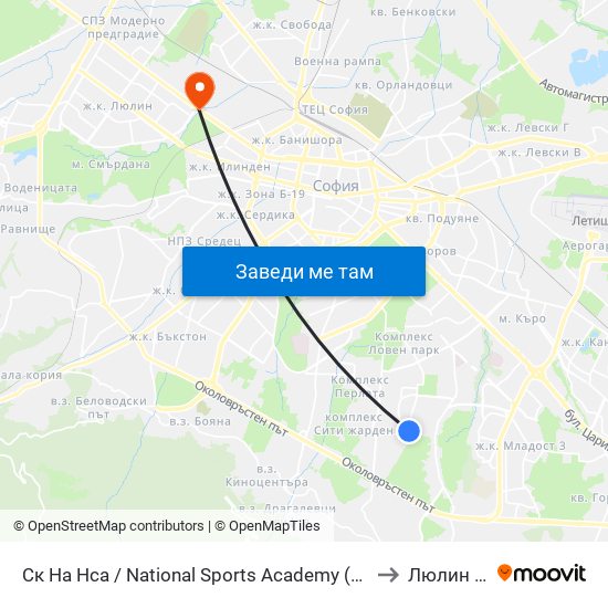 Ск На Нса / National Sports Academy (1609) to Люлин 10 map