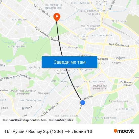 Пл. Ручей / Ruchey Sq. (1306) to Люлин 10 map