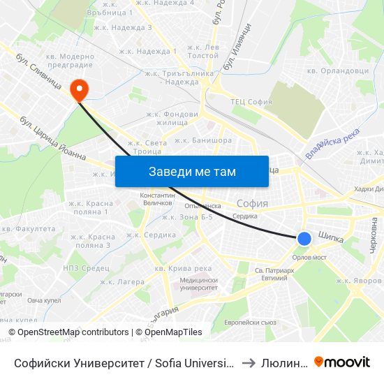 Софийски Университет / Sofia University (1700) to Люлин 10 map