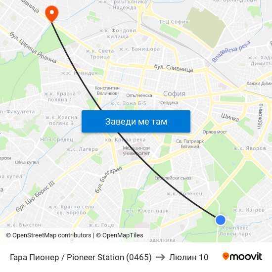 Гара Пионер / Pioneer Station (0465) to Люлин 10 map
