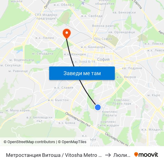 Метростанция Витоша / Vitosha Metro Station (2755) to Люлин 10 map