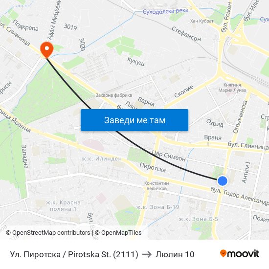 Ул. Пиротска / Pirotska St. (2111) to Люлин 10 map