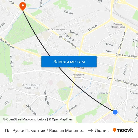 Пл. Руски Паметник / Russian Monument Sq. (1296) to Люлин 10 map
