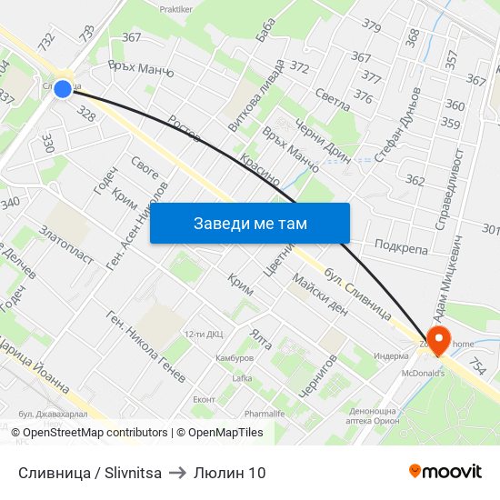 Сливница / Slivnitsa to Люлин 10 map