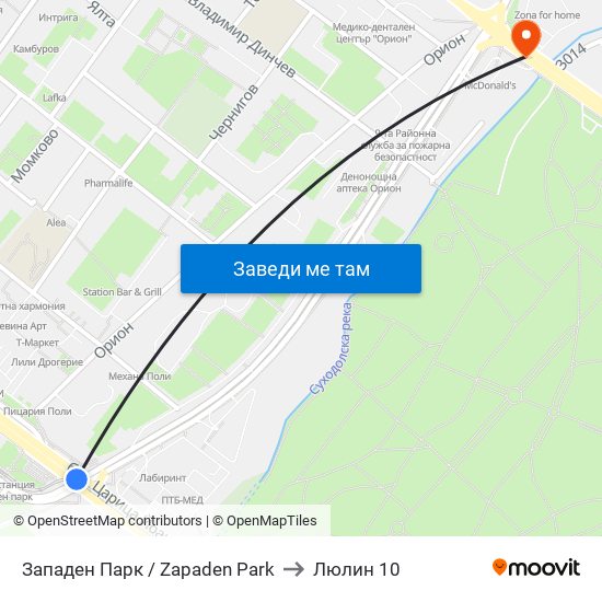 Западен Парк / Zapaden Park to Люлин 10 map
