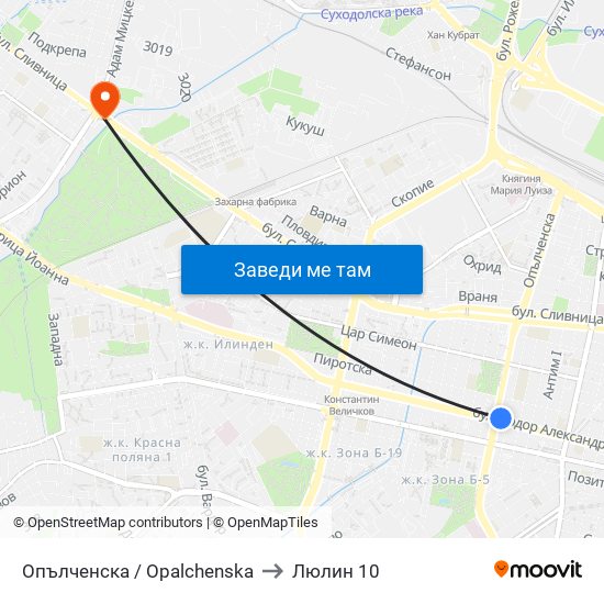 Опълченска / Opalchenska to Люлин 10 map