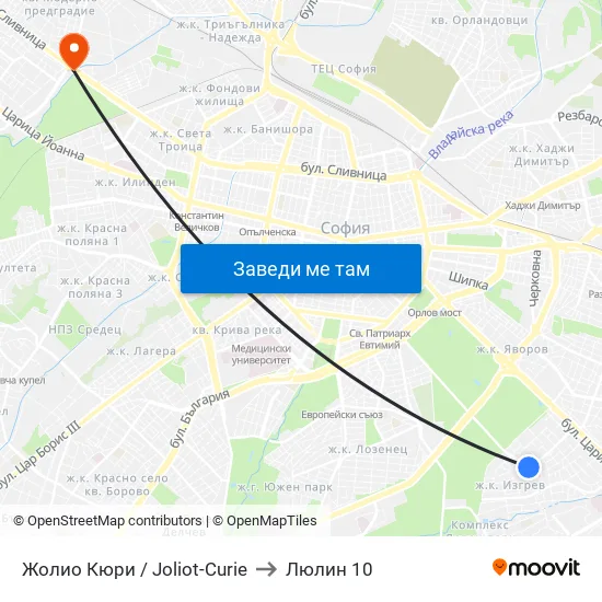 Жолио Кюри / Joliot Curie to Люлин 10 map