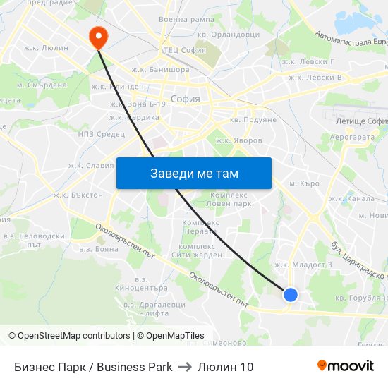Бизнес Парк / Business Park to Люлин 10 map