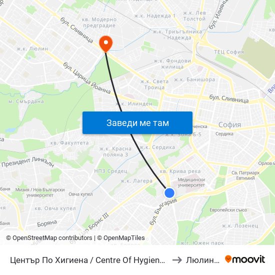 Център По Хигиена / Centre Of Hygiene (2343) to Люлин 10 map