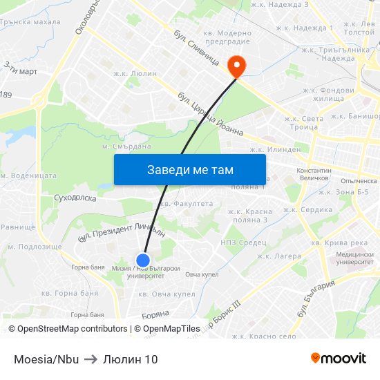 Moesia/Nbu to Люлин 10 map