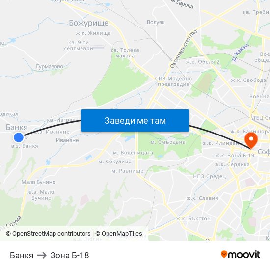 Банкя to Зона Б-18 map